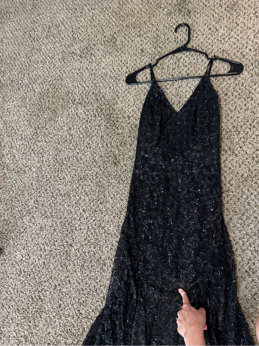 Sparkling Black Beaded Spaghetti-Strap Prom Dress